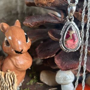 925 Sterling Red rose Dahlia turquoise necklace